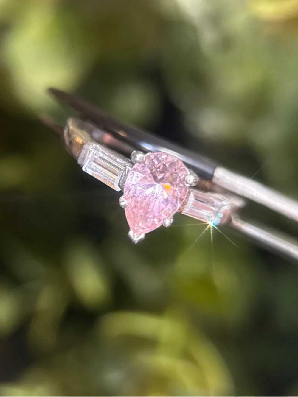 Silver 925‎ Pink Teardrop Solitaire Ring in Silver
